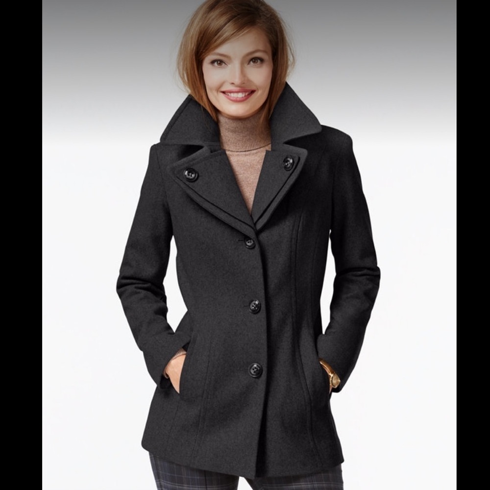 London Fog Black Layered Collar Peacoat